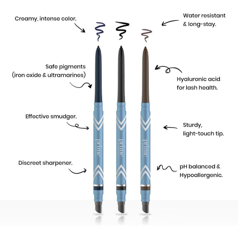 PrimeEyes Glide Eyeliner by Prime Prometics – Waterproof, Long-Lasting, and No-Smudge Formula for Mature Skin - Includes Discreet Sharpener and Smudger – Available in Wood (Brown) Shade