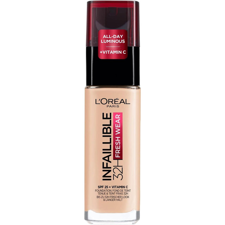 L'Oréal Paris Infallible 32H Fresh Wear Foundation in 20 Ivory - Full Coverage, Long-lasting, Waterproof, SPF 25, Enriched with Vitamin C for Flawless Finish