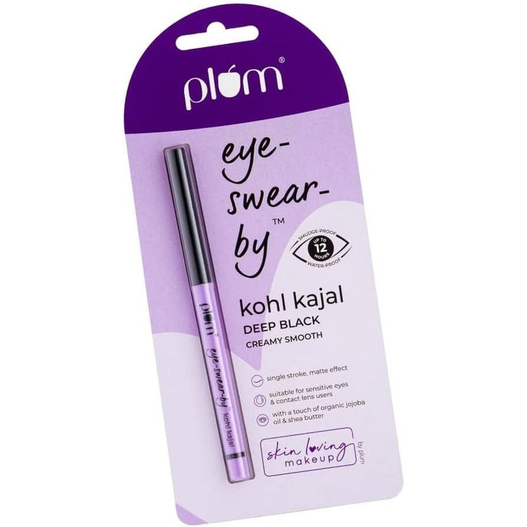 Kohl Kajal Matte Eye Pencil by Plum Eye-Swear - Smudge-Proof, Waterproof Deep Black Makeup (Pack of 1)
