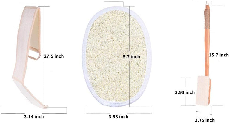 Exfoliating Back Scrubber Set with Natural Luffa and Long Wooden Handle for Shower and Bath Spa