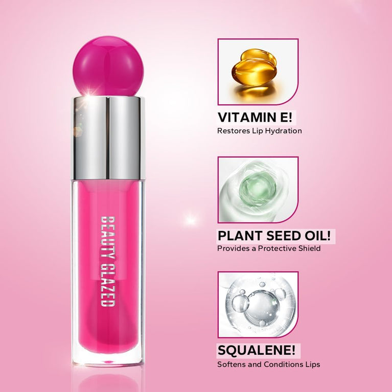Lustrous Lip Glaze Lip Tint Set - Hydrating & Nourishing, Non-Sticky Long Wear Lipstick, Assorted Color Lip Gloss with Voluminous Brush Head - Perfect Makeup Gift for Women (# 105)
