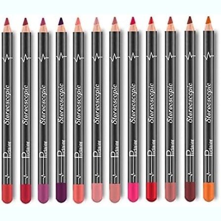 Beteligir Versatile Lip Liner Pencil Collection - 12 Vibrant Shades, Waterproof, Long-Lasting, Matte Finish (01)