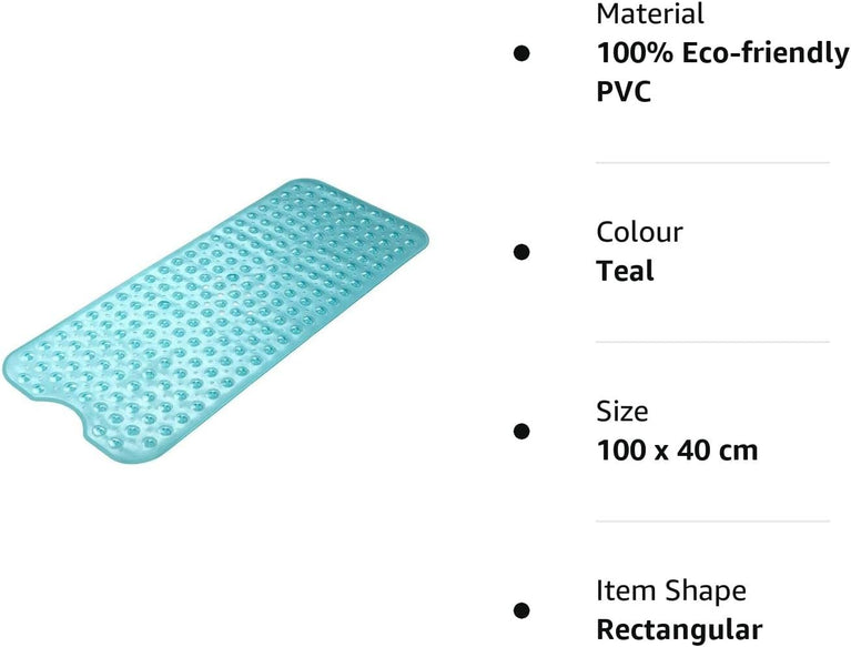 Wimaha Non-Slip Bathtub Mat with Extra Long Coverage and Machine-Washable Design, Teal Color
