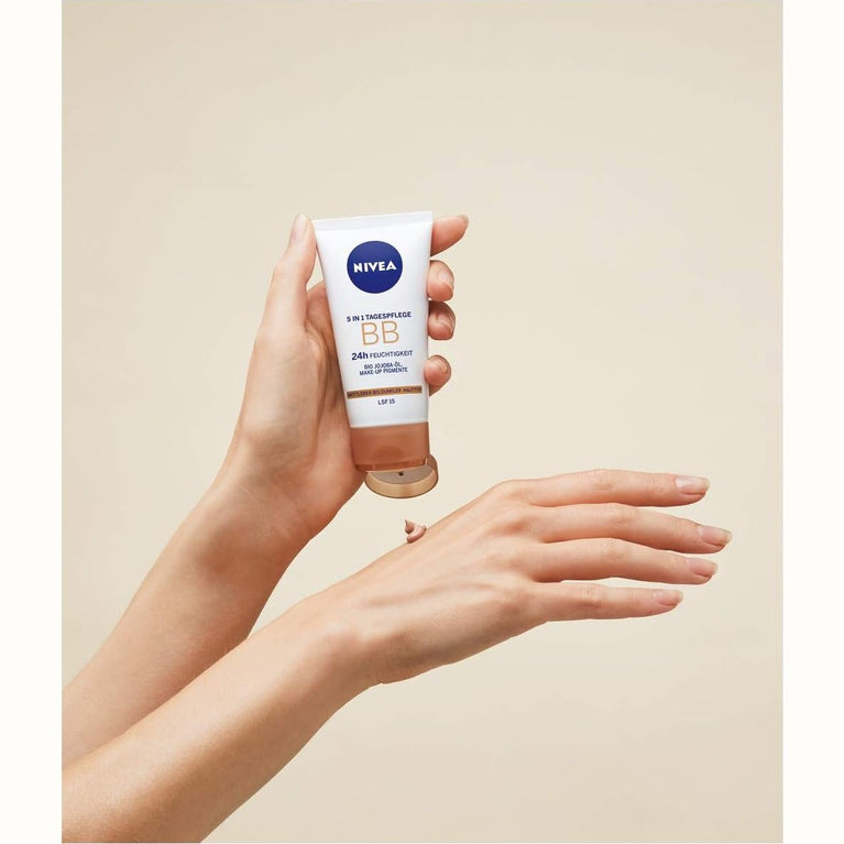 NIVEA 5-in-1 BB Day Cream with 24-Hour Hydration and SPF 15 Protection