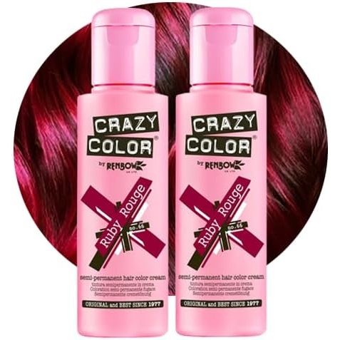 Crazy Color Vibrant Ruby Rouge Semi-Permanent Duo Hair Dye. Highly Pigmented Wine Red/Plum Conditioning & Oil Nourishing Vegan Formula | No Bleach or Ammonia | 200ml