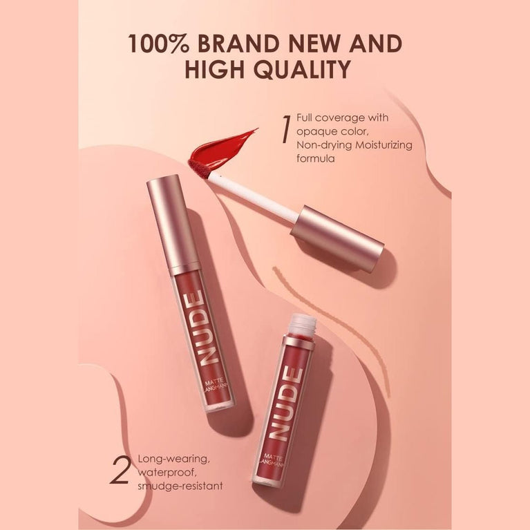 24-Hour Stay On Matte Liquid Lipstick and Lip Liner Set - Waterproof, Non-Fade, Non-Stick Cup, Velvety Nude, Pack of 6 (Set C)- Perfect Makeup Gift Set