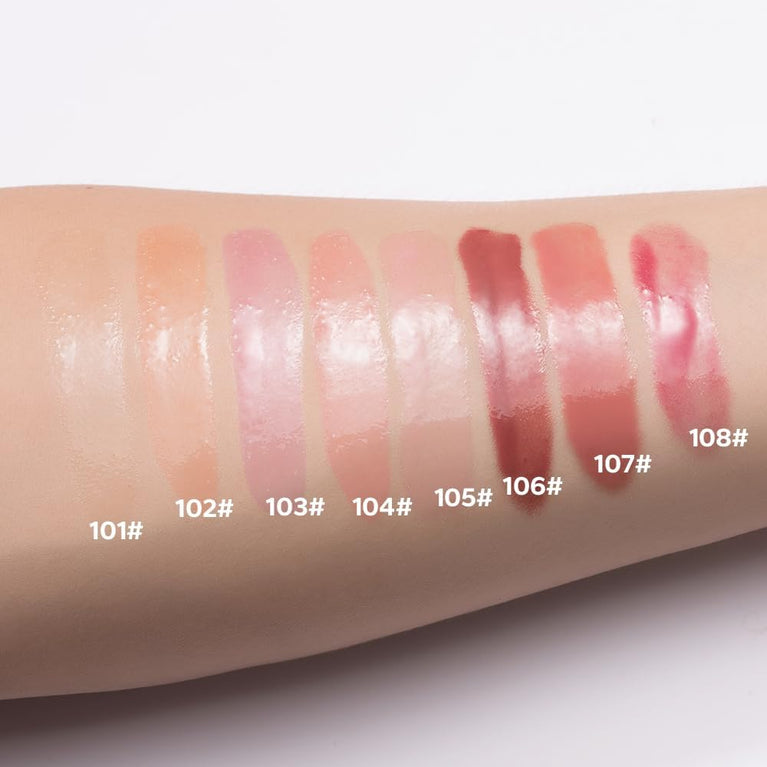 Lustrous Lip Glaze Lip Tint Set - Hydrating & Nourishing, Non-Sticky Long Wear Lipstick, Assorted Color Lip Gloss with Voluminous Brush Head - Perfect Makeup Gift for Women (# 105)