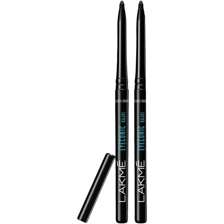 Lakme Eyeconic Waterproof Kajal Twin Pack, Black, 0.35g - Long-lasting Smudgeproof Eyeliner from India