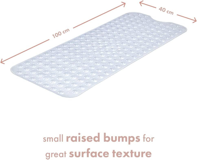 TranquilBeauty Clear Non-Slip Bath Mat with Suction Cups | Extra Long 100x40cm Bathtub Mats