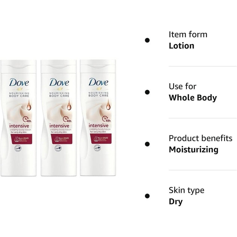 Dove Intense Care Body Lotion for Very Dry Skin 250ml, Pack of 3
