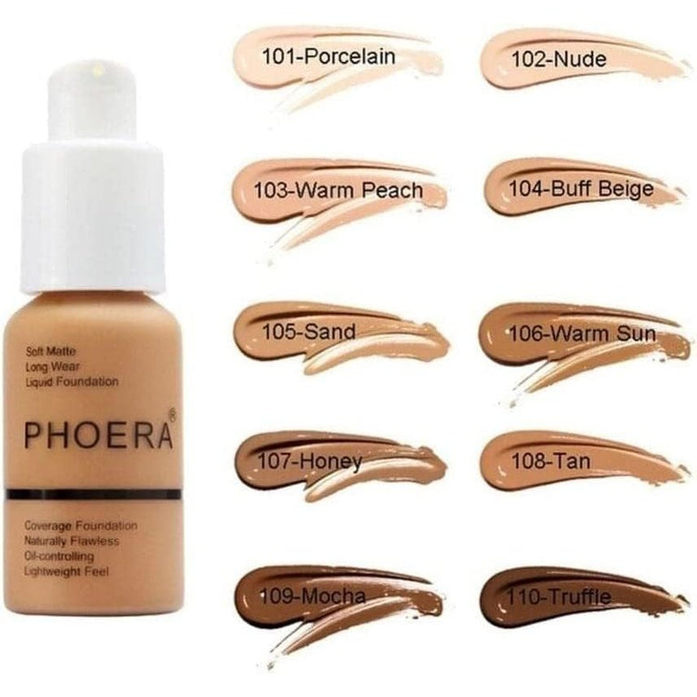 PHOERA 24-Hour Lasting Matte Foundation with Oil Control - 30ml Full Coverage Flawless Face Formula for Women & Girls