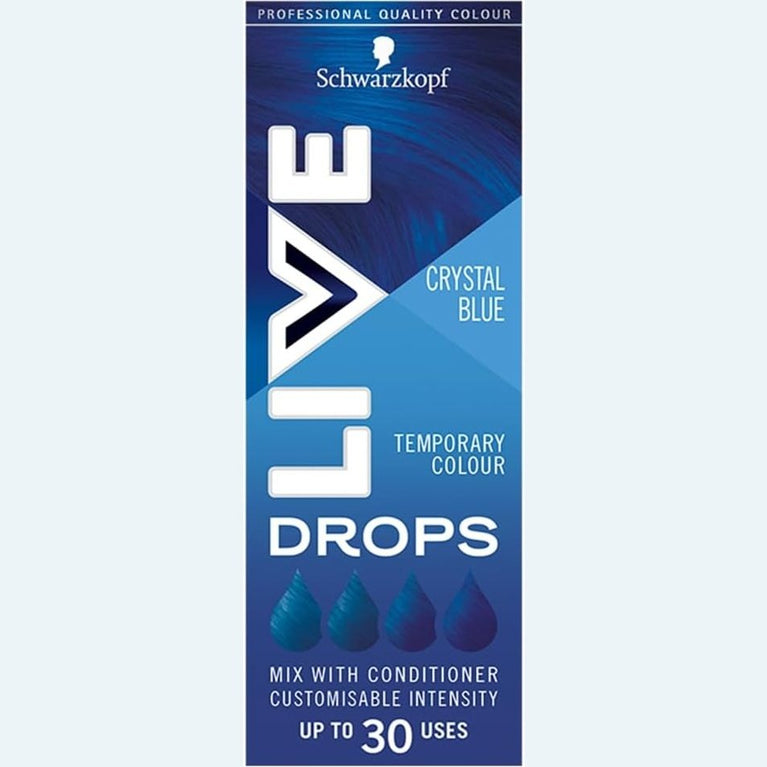 Schwarzkopf LIVE Colour Drops, Vegan, Semi-permanent, Blue Hair Dye, Lasts 2 to 12 Washes, Crystal Blue 30 ml