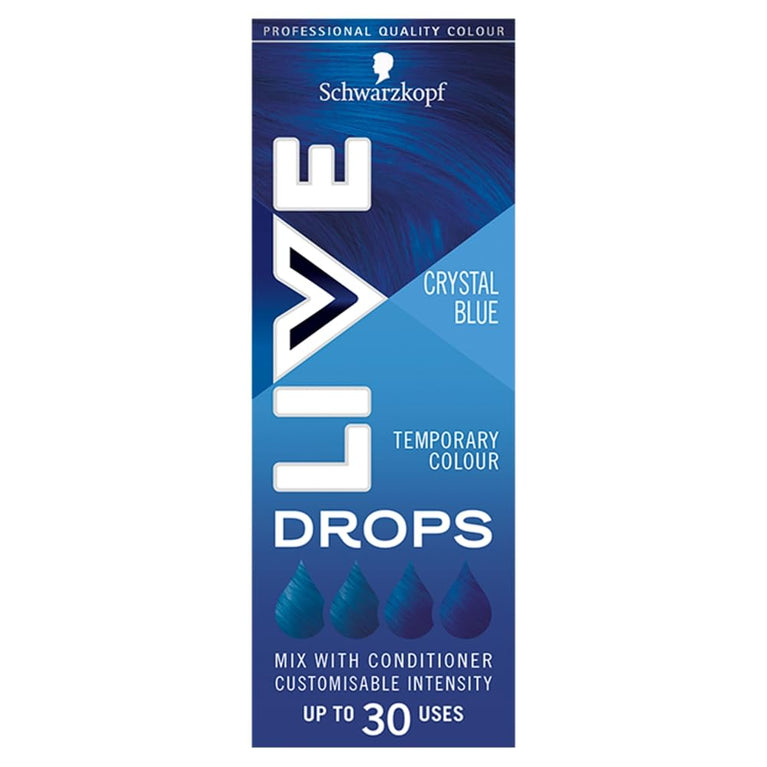 Schwarzkopf LIVE Colour Drops, Vegan, Semi-permanent, Blue Hair Dye, Lasts 2 to 12 Washes, Crystal Blue 30 ml