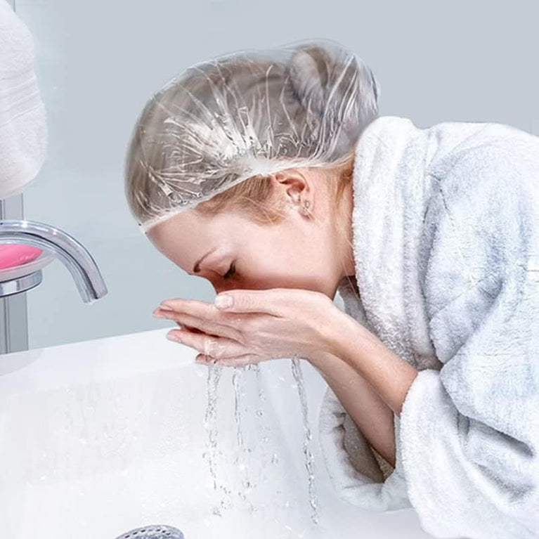 Aquior Disposable Shower Caps - 50 PCS Large Thick Clear Waterproof Hair Bath Caps
