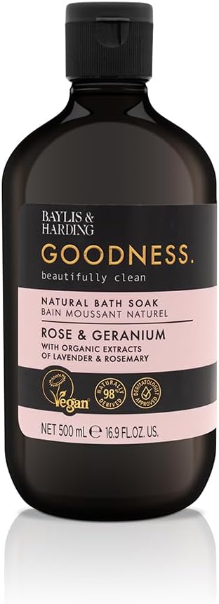 Baylis & Harding Goodness Rose & Geranium Natural Bath Soak, 500 ml (Pack of 3) - Vegan Friendly