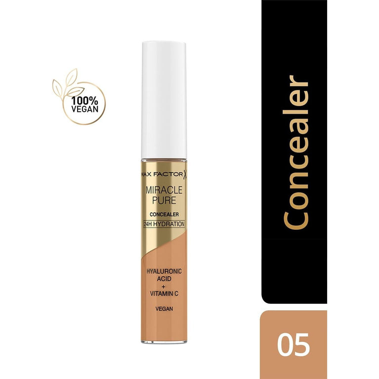 Max Factor Miracle Skin-Enhancing Concealer with Hydrating Hyaluronic Acid and Vitamin C, Shade 05 - Environmentally Friendly and Long-Lasting Coverage