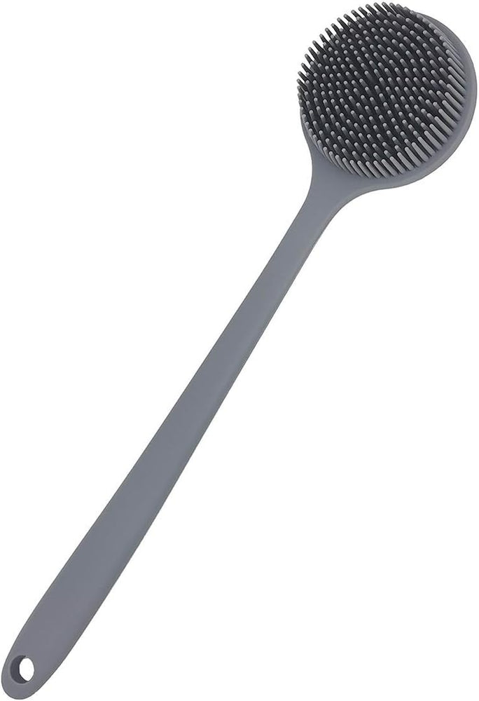 Long Handle Silicone Back Scrubber for Shower and Bath Body Cleaning (Gray)