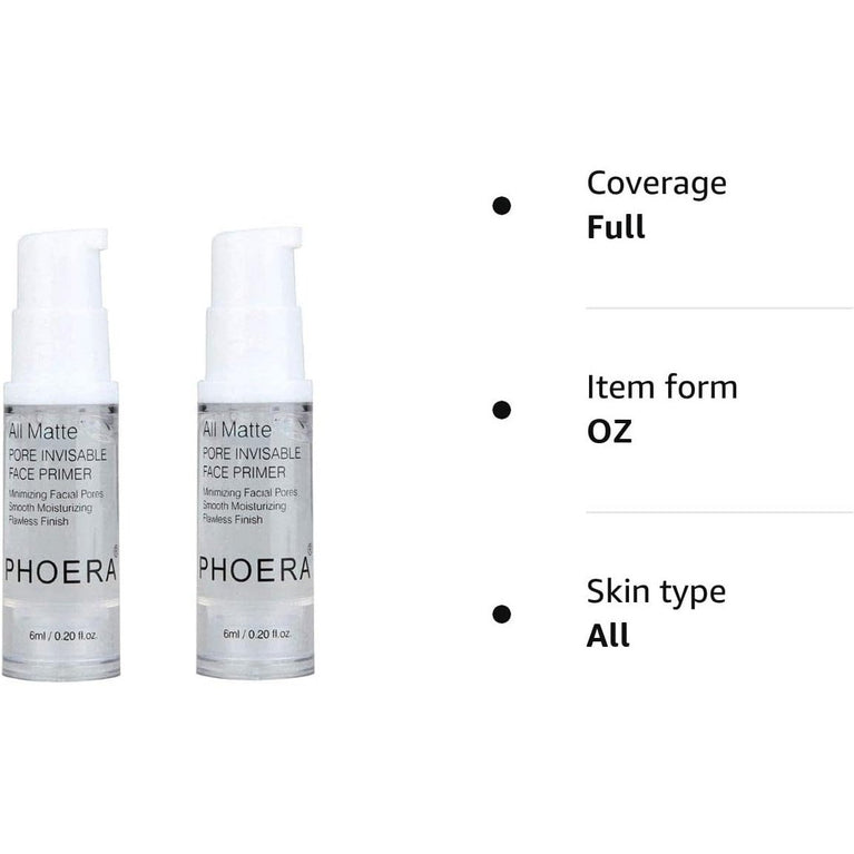 PHOERA 2Pcs All-Day Hydrating Makeup Primer with Matte Finish for Flawless Coverage