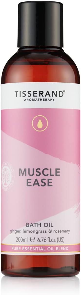 Tisserand Aromatherapy - Muscle Ease Bath Oil with Ginger, Lemongrass, and Rosemary - 100% Pure Essential Oil Blend - 200ml