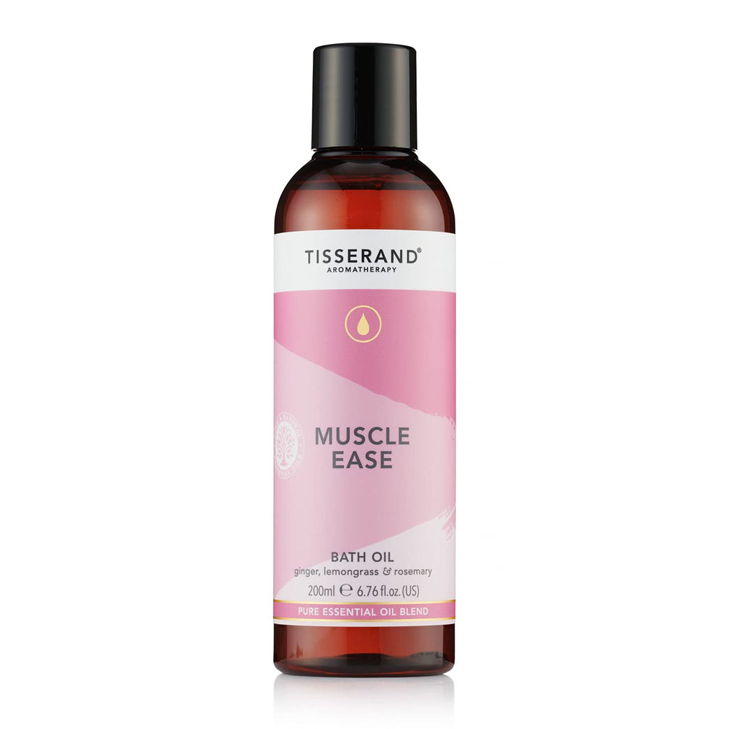Tisserand Aromatherapy - Muscle Ease Bath Oil with Ginger, Lemongrass, and Rosemary - 100% Pure Essential Oil Blend - 200ml