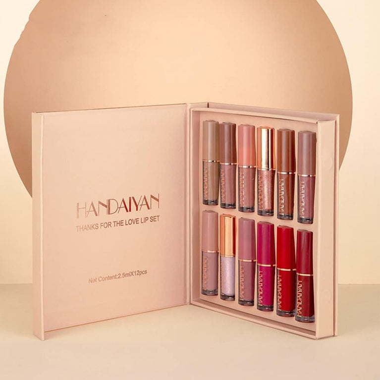 Vibrant Velvet Liquid Lipstick Set, 12 Colors, Waterproof and Long Lasting, Non-Stick, Fade-Resistant, Perfect Makeup Gift for Women - Ideal for Valentine's Day, Mother's Day, Christmas, and Anniversaries