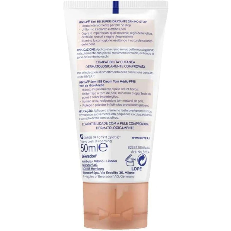 NIVEA 5-in-1 Provitamin B5 BB Cream for Medium to Dark Skin Tones with 24 Hour Moisturization and SPF 15- 50ml