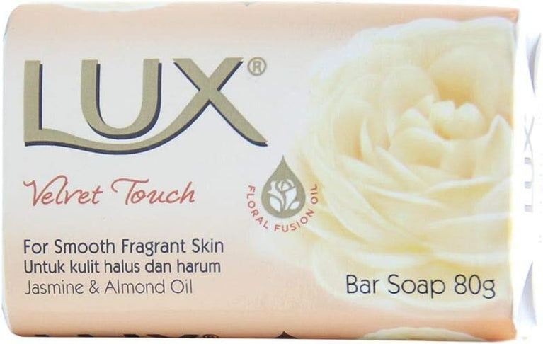 Lux Velvet Touch Jasmine & Almond Oil Fragrant Soap Bars - Pack of 12