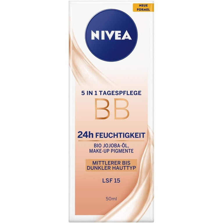 NIVEA 5-in-1 BB Day Cream with 24-Hour Hydration and SPF 15 Protection