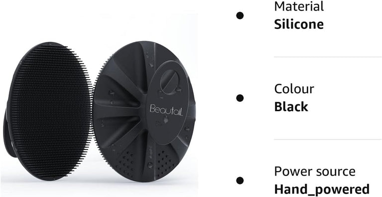 BEAUTAIL Silicone Body Scrubber Shower Bath Wash Brush with Gentle Exfoliating Scrub Cleansing Loofah and Hygienic Properties, 1 Pack, Black