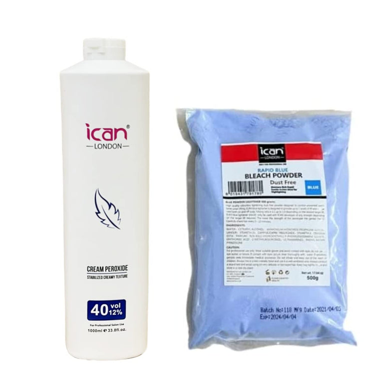ICAN LONDON PROFESSIONAL HAIR COLORING KIT - 40 VOL 12% PEROXIDE & RAPID BLUE BLEACH 500 G COMBO