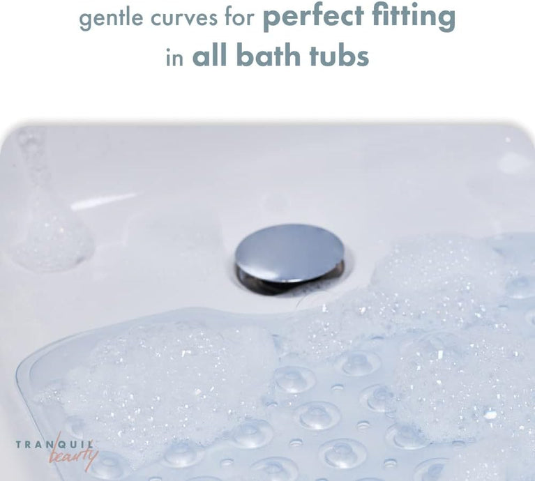 TranquilBeauty Clear Non-Slip Bath Mat with Suction Cups | Extra Long 100x40cm Bathtub Mats