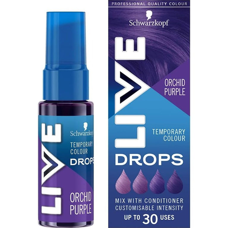 Schwarzkopf LIVE Colour Drops, Vegan, Semi-permanent, Purple Hair Dye, Lasts 2 To 12 Washes, Orchid Purple 30 Ml