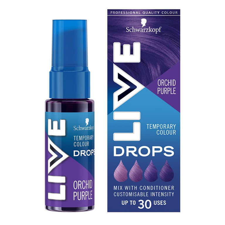 Schwarzkopf LIVE Colour Drops, Vegan, Semi-permanent, Purple Hair Dye, Lasts 2 To 12 Washes, Orchid Purple 30 Ml