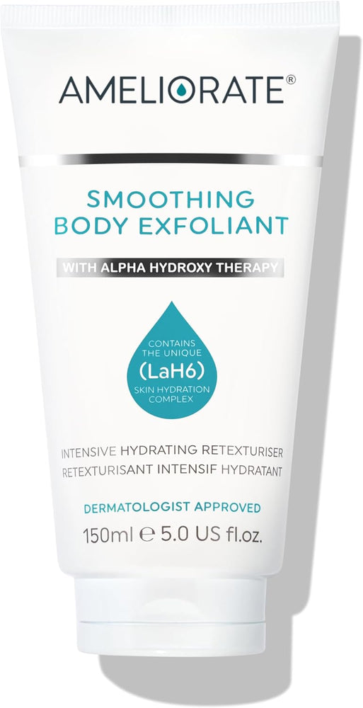 AMELIORATE Smoothing Body Exfoliant 150ml | Suitable for KP, Normal and Dry Skin | Softens Skin with Lasting Hydration for up to 8 hours | Dermatologist Approved and Clinically Proven
