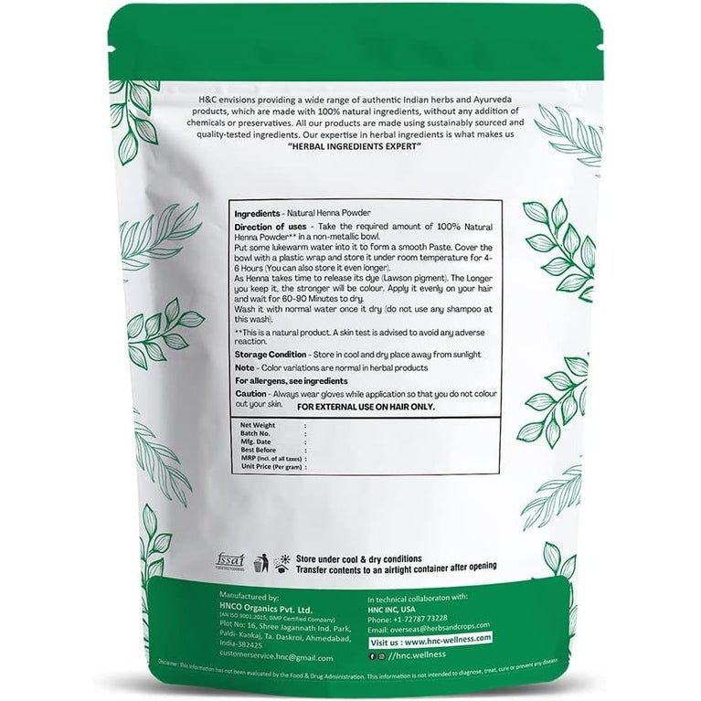 H&C 100% Pure Natural Henna Powder (Lawsonia Inermis) 227 Gms (1/2 Lb) For Hair…