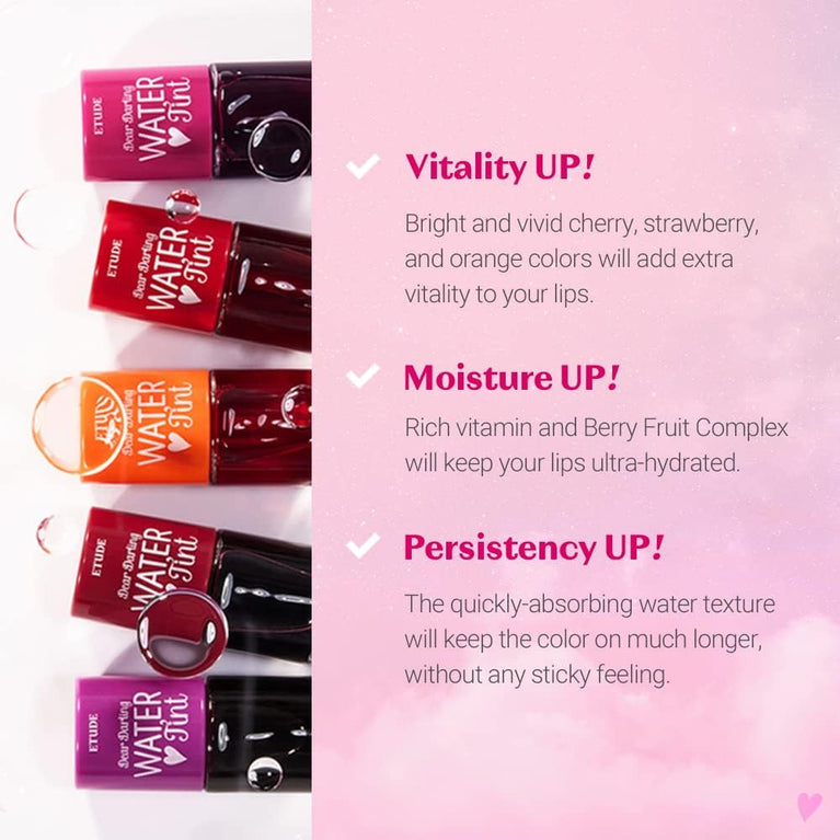 Etude House Cherry Ade Lightweight Lip Stain (21AD) | Smudge-proof, Non-sticky, and Hydrating K-beauty Lip Tint for a Vivid, Energetic Look