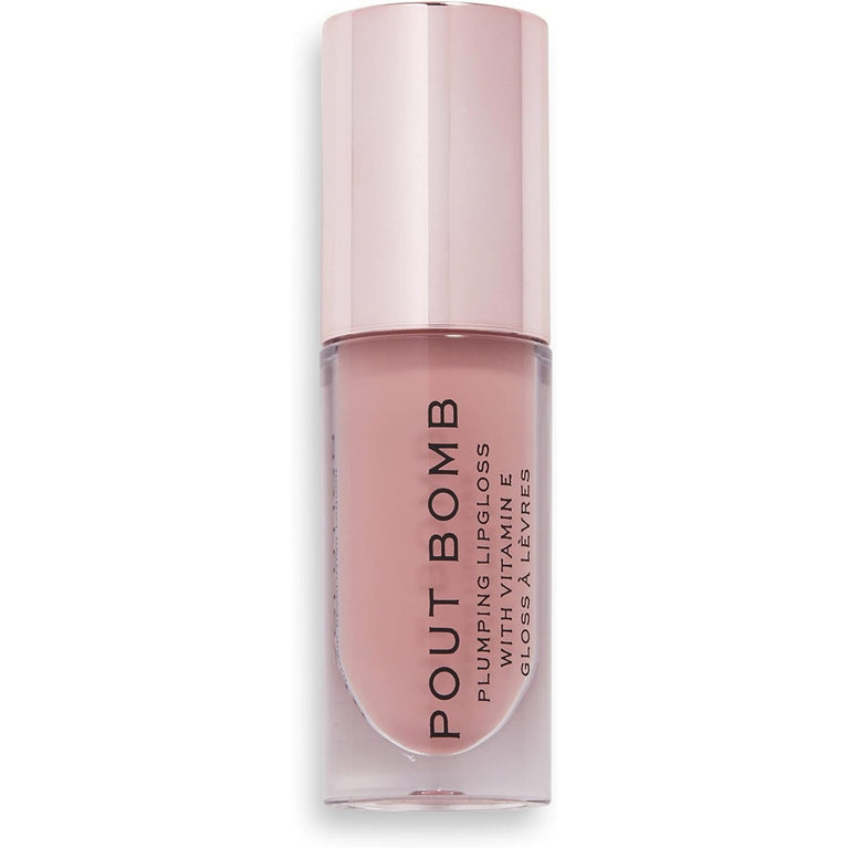 Revolution Beauty London Pout Bomb Plumping Gloss in Nude, High Shine with Rich Pigment and Soft Tingle Effect