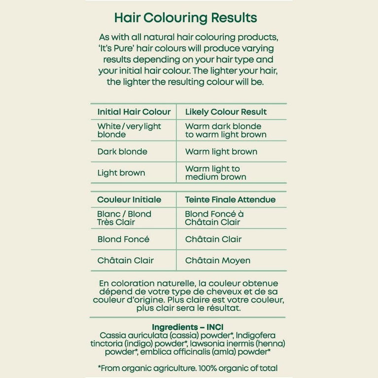 It's Pure Organic Henna Hair Dye in Natural Brown | 100% Natural, Vegan, & Gluten Free | PPD Free Hair Dye, Ammonia Free, Resorcinol Free, & Peroxide Free | Volumising, Strengthening, & Revitalising |