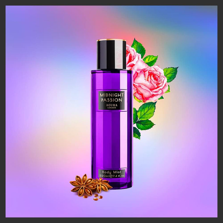 AOURA LONDON Womens Body Mist Gift Set: Love Rush, Midnight Passion, Pretty Woman, & Paradise Bliss (4x60ml)
