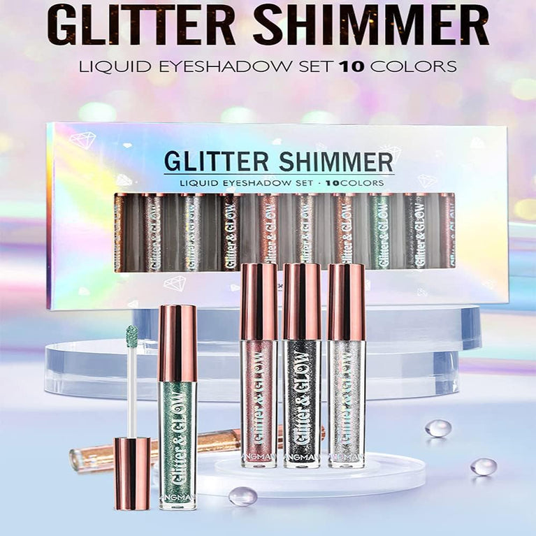Shimmering Liquid Metal Eyeshadow Set - Waterproof, Quick-Drying and Long-Lasting (#A 10 Colors) - Perfect for Smokey Eye Looks