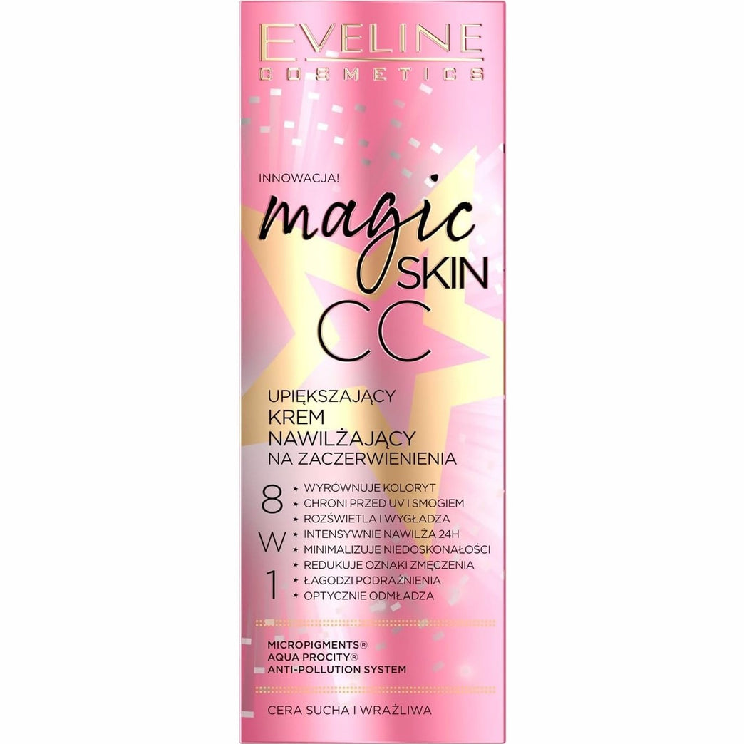 Eveline Cosmetics Magic Skin 8-in-1 Anti-Redness CC Cream with UV Protection and Long-Lasting Hydration, 50ml