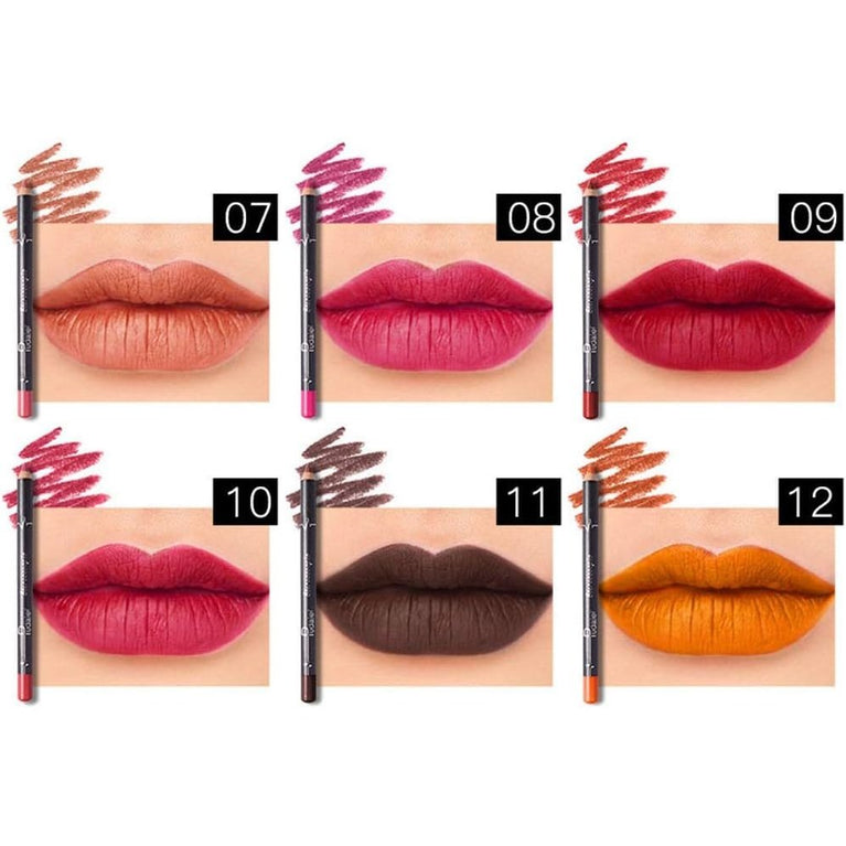 TEEROVA Waterproof Matte Lip Liner Set - 12 Versatile Colors for Long-Lasting, Exquisite Lip Contour