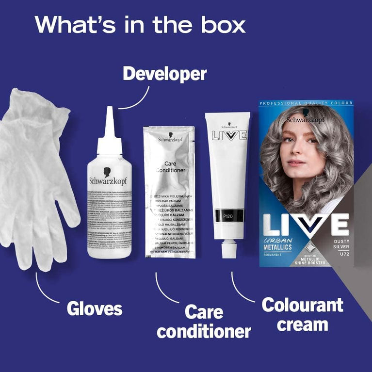 Schwarzkopf LIVE Urban Metallics Dusty Silver Hair Dye - Long Lasting Permanent Color with Metallic Shine Booster