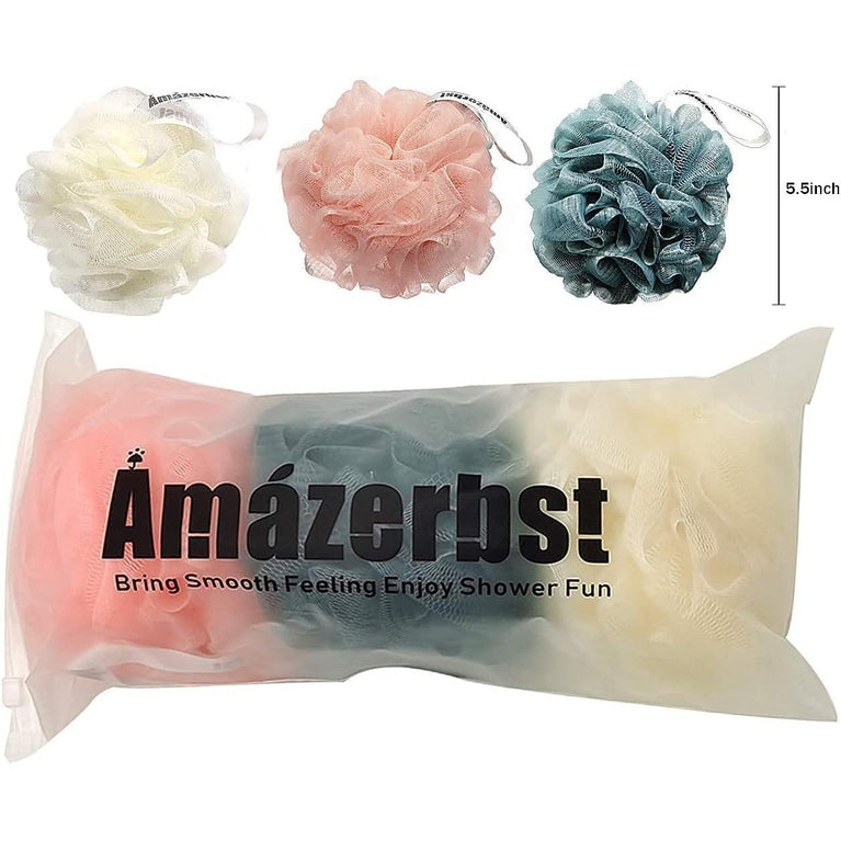 Soft Body Scrubber Bath Sponge Set of 3 - Amazerbst Loofah & Shower Puff for Both Women and Men