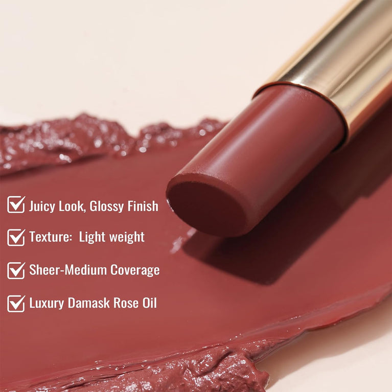 Oulac Nourishing Lip Colour with Meadowfoam Seed Oil & Shea Butter - Hydrating Lip Tint, Lip Care for Dry Lips with Glossy Finish - Vegan, PETA Approved, Grande Dame (02) | Plummy Terracotta