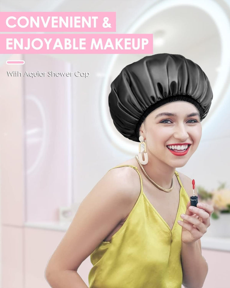 Extra Large Triple Layer Waterproof Shower Cap for Long Hair with Microfiber Terry Cloth