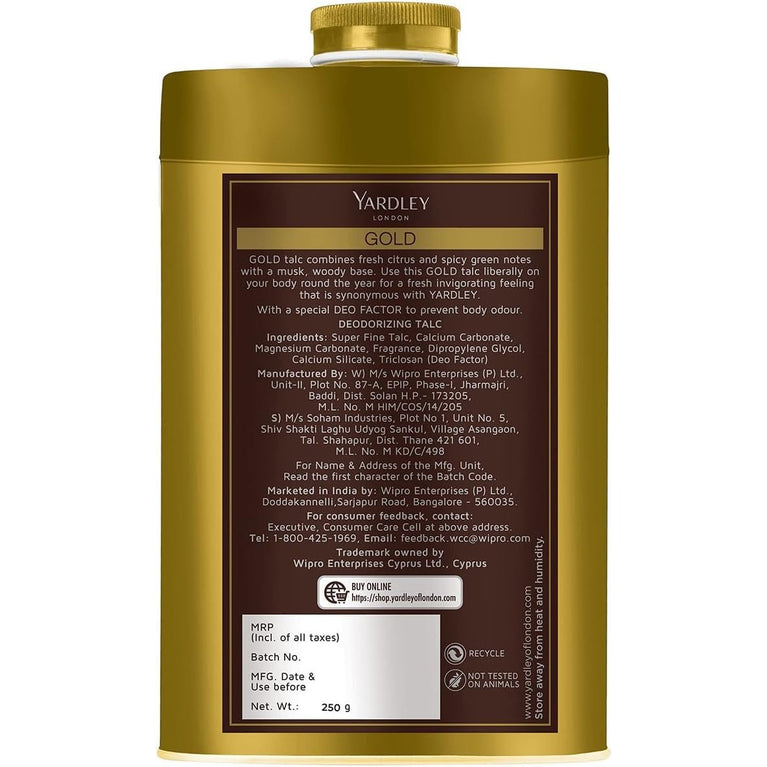 Yardley London Gold Talcum Powder - Refreshing Deodorizing Powder for Men