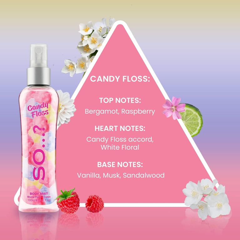 So...? Luscious Four Womens Body Mist Gift Set with Four Fragrances, Pink Grapefruit, Vanilla, Candy Floss, & Sweet Pea - 4x100ml