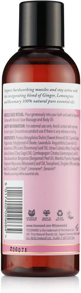 Tisserand Aromatherapy - Muscle Ease Bath Oil with Ginger, Lemongrass, and Rosemary - 100% Pure Essential Oil Blend - 200ml