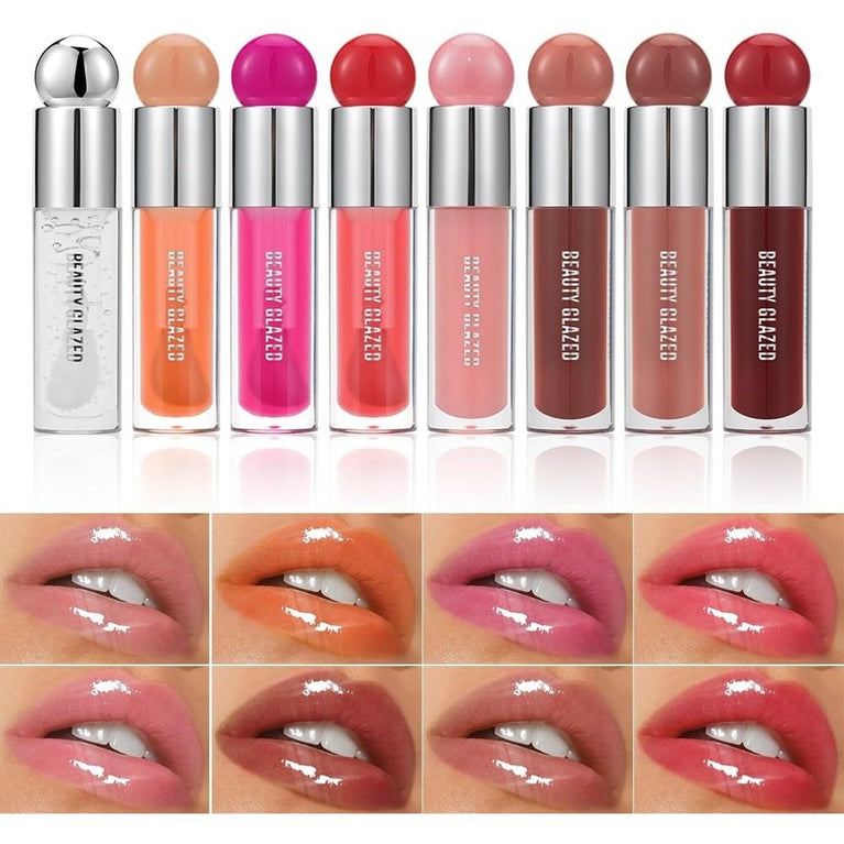 Lustrous Lip Glaze Lip Tint Set - Hydrating & Nourishing, Non-Sticky Long Wear Lipstick, Assorted Color Lip Gloss with Voluminous Brush Head - Perfect Makeup Gift for Women (# 105)